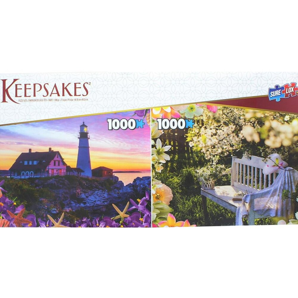 Set of 2 Keepsakes 1000pcs Jigsaw Puzzles |Garden & Lighthouse New Sealed